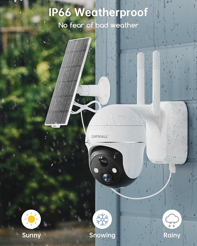 ZUMIMALL 5MP Solar Security Cameras Wireless Outdoor, Solar Powered Cameras for Home Security with 360° View, Color Night Vision, 2-Way Talk, AI Motion Alert, Siren, CloudEdge App Supported