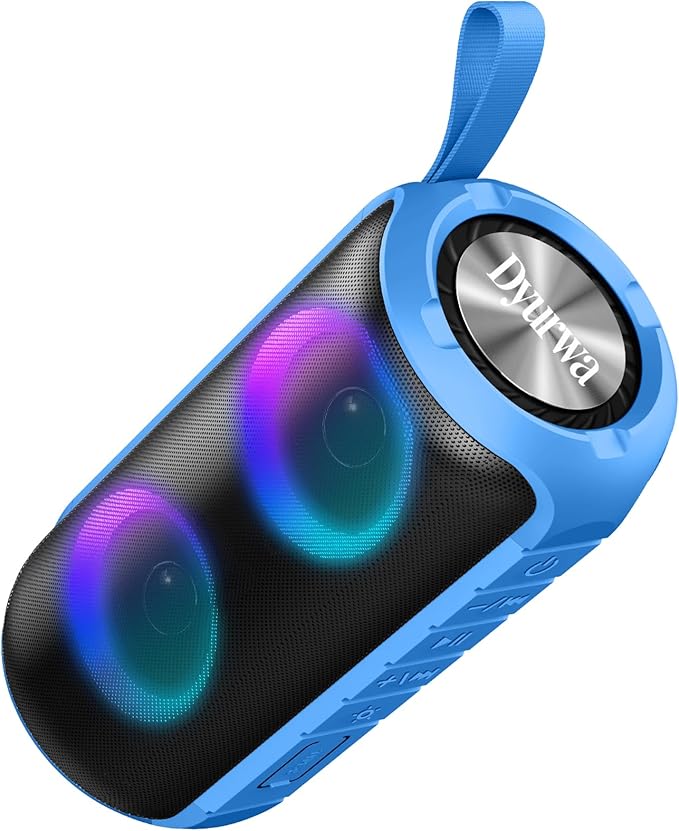 Bluetooth Speaker with 360°HD Stereo Sound, BT5.3, Built-in Mic, RGB Lights, NEW Portable Wireless Speaker IPX7 Waterproof, 12H Playtime, Speaker for Outdoors, Home/Trip/Ideal Gift for Men Women, Blue