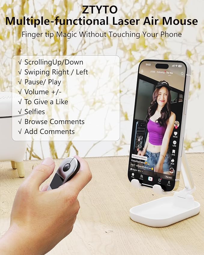 Air Mouse Rechargeable Wireless Presenter with Touchpad for PC/Laptop/iOS/Android, Bluetooth Remote Control for PowerPoint/Keynote/TikTok/Camera/Kindle App (Silver)