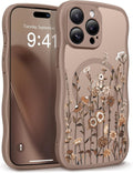 GVIEWIN for iPhone 15 Pro Max Case Compatible with MagSafe [Curly Wave Edge][Full Camera Protection] Floral Translucent Shockproof Magnetic Women Phone Case for 15 Pro Max 6.7'', Floratopia/Brown