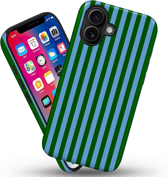 Magnetic for iPhone 16 Plus Case Cute Stripes Phone Case, Shockproof Slim TPU and Hard PC Protective Phone Cover Compatible with MagSafe Designed for Women Girls, Pink and White