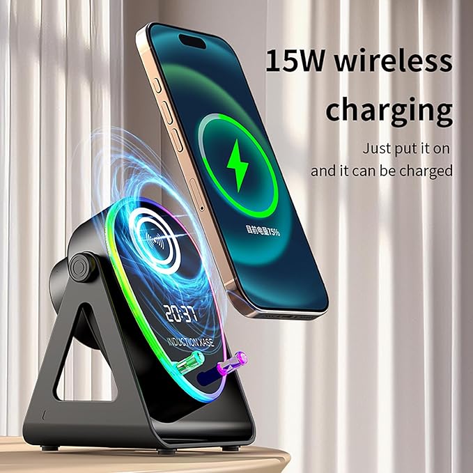 5 in 1 Induction Bluetooth Speaker with Phone Stand, 1800mAh RGB Lighting Induction Speaker, 360° Surround Sound, 4-13" Device Fit, Ideal for Men Women, Parties, Gaming
