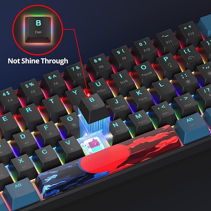 Protable 60% Percent Gaming Keyboard Mechanical, Mini Compact Backlit 61 Keys Wired Office Keyboard with Red Switch for Mac/Win (Monstor Black/red Switch 61)