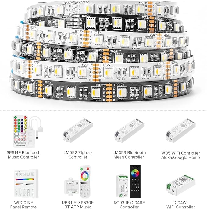 BTF-LIGHTING RGBW LED Strip Lights,UL Listed,5050 4 Colors in 1 RGB + 6000K-7000K Cool White,12V DC,16.4ft/5m 60LEDs/m 12mm Black PCB, IP67 Waterproof for Home Decoration(No Adapter or Controller)