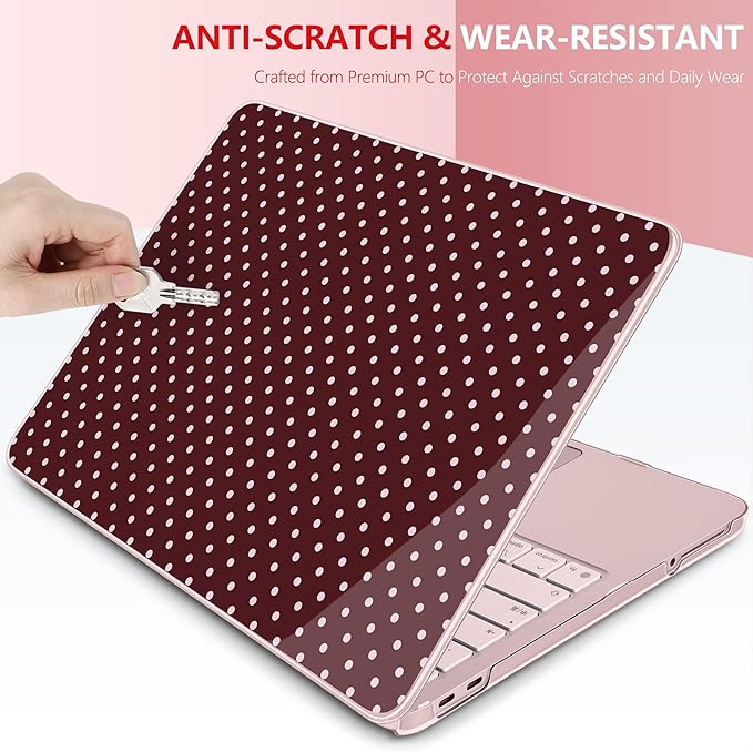 DONGKE for MacBook Neo 13 Inch Case 2026 (Model A3404, A18 Pro chip), Stylish Pattern Protective Hard Shell with Screen Protector, Keyboard Cover & USB-C Adapter - Burgundy Polka Dots