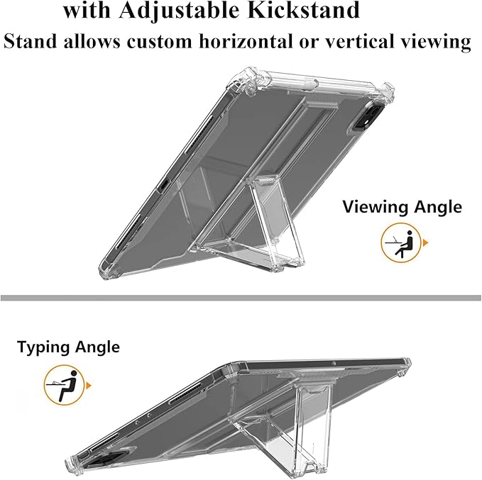 Clear Back Case for iPad 10.2 inch (2021/2020/2019),iPad 9th/8th/7th Generation Cover with Pencil Holder & Kickstand Anti-Slip Transparent Soft Shockproof TPU Case [Corners Protection],Clear