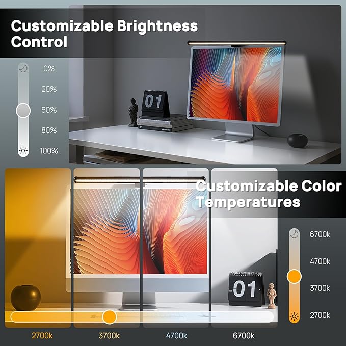 Hive Vibes 17" Smart Monitor Light Bar with RGB Backlight, Wireless Remote and App Control, Multiple Temperatures, Stepless Dimming, Eye Care, Anti-Glare Desk Lamp for Home, Office and Gaming