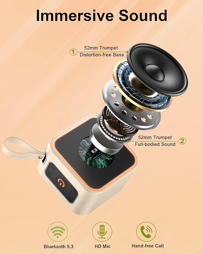 Portable Bluetooth Speaker, Wireless Speakers with LED Lights Built-in Mic Bluetooth 5.3, Portable Wireless Up to 10H Playtime, 8W Loud Sound Punchy Bass Small Speaker for Home/Party