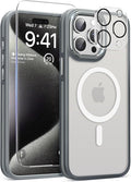 Magnetic 3 in 1 for iPhone 15 Pro Max Case, [Omni-Directional Protection] with 1x Screen Protector + 1x Camera Cover, [Seamless Work with Magsafe] Protective Silm Case for iPhone 15 Pro Max Light Gray
