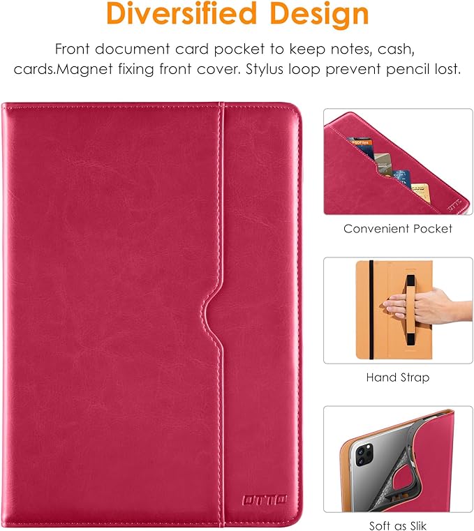 DTTO for iPad Pro 12.9 6th / 5th / 4th / 3rd Generation Case 2022/2021/2020/2018, Leather Folio Stand Cover with Built-in Apple Pencil Holder -Auto Wake/Sleep and Multi Viewing Angles, Peach