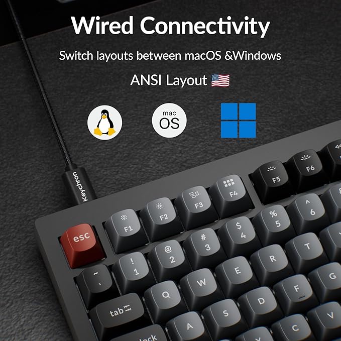 Keychron V1 8K Custom Mechanical Keyboard, 75% Wired Layout, Ultra-Low Latency 8000Hz, QMK Programmable, Hot-Swappable Banana Switches, RGB, for Gamers and Typists, Compatible with Mac/Windows/Linux