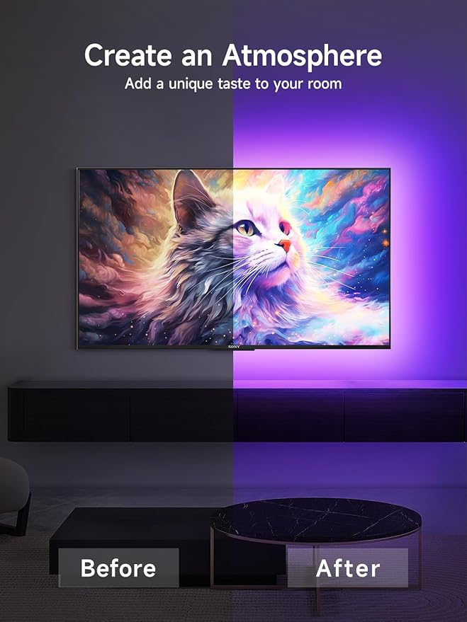 KANTUTOE LED Lights for TV, 16.4ft TV LED Backlight for 45-75 Inch TVs, RGB TV Backlight Behind with Music Sync, Smart APP and Button Control Strip Lights USB Powered for Bedroom/Gaming