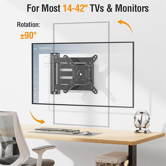 ELIVED Long Arm TV Wall Mount for Most 14-42 Inch tvs & Monitors, 29.5 Inch Long Extension TV Mount Swivel and Tilt, Full Motion Wall Mount Bracket Fit Max VESA 200x200mm, Holds up to 44 lbs.