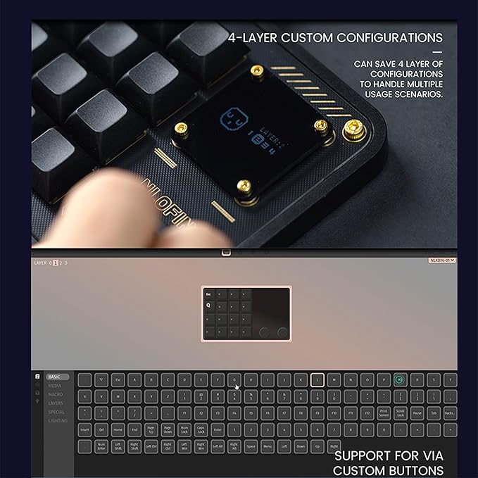 Double Knob Custom Macro Pad Programmable Designer Mini Keyboard 16 Keys with Screen (White, KB16)