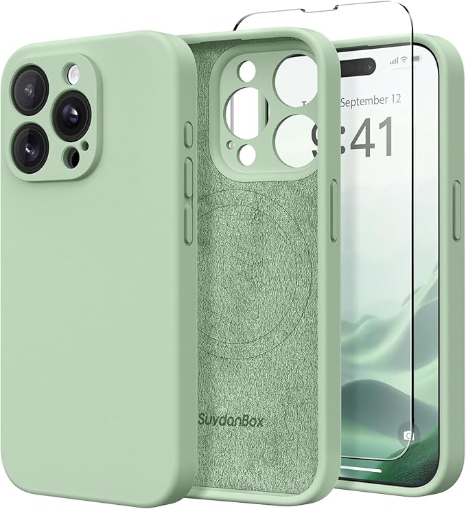 Magnetic for iPhone 13 Pro Max Case, Compatible with MagSafe, [Full Camera Protection][Screen Protector] Silicone Shockproof Protective Phone Case for iPhone 13 Pro Max 6.7", Light Cyan