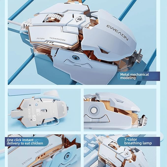 Professional Gaming Mouse, 12800 dpi, Optical Chip A824F, 9 Programmable Keys, Aluminum Alloy Chassis, Magnetic Braided Cable, White