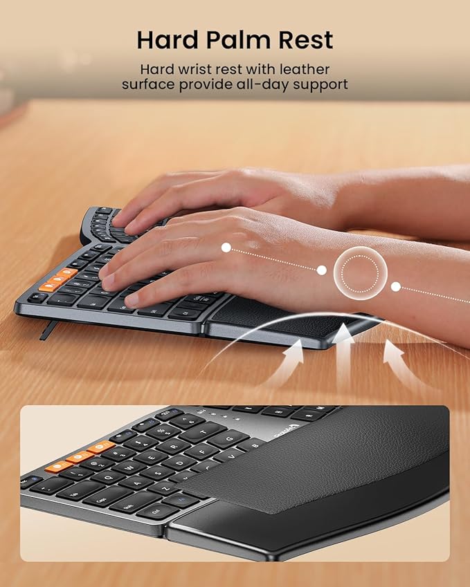 ProtoArc Bluetooth Ergonomic Keyboard, EK04 Mini Compact Wireless Ergonomic Keyboard, Hard Palm Rest, Multi-Device, Split Design, Rechargeable, Compatible with Windows, Mac OS