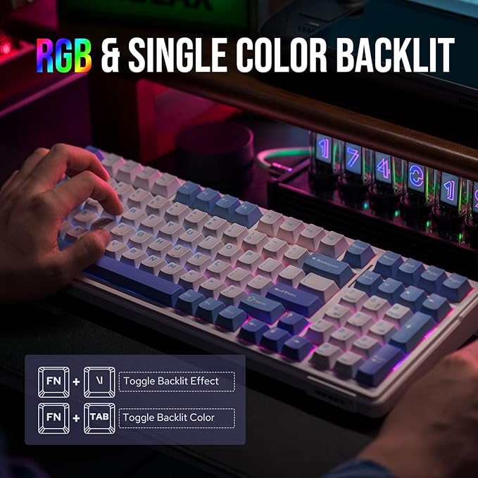EPOMAKER x Aula F99 Wireless Mechanical Keyboard, Hot Swappable Gasket Custom Gaming Keyboard with Five-Layer Padding, BT/2.4GHz/USB-C, 8000mAh Battery (White Light Blue, Graywood V3 Switch)