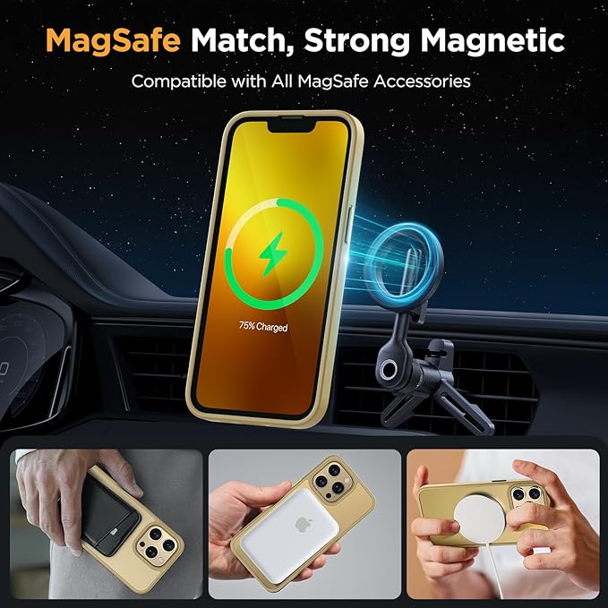 Miracase Magnetic for iPhone 13 Pro Max Case 6.7 inch (Compatible with MagSafe)（with 2X Screen Protectors） Military-Grade Protection, Anti-Fingerprint Translucent Matte Phone Case Cover, Light Yellow