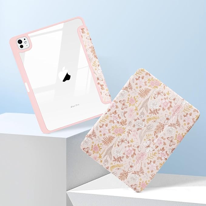 MrARTIST for for iPad Pro 11 Inch Case (M5/M4) 2025/2024 6th/5th Generation Case Cute for Women Girls Girly Kawaii Aesthetic Flowers Design for Apple Tablet Cover with Pencil Holder, Pink Floral