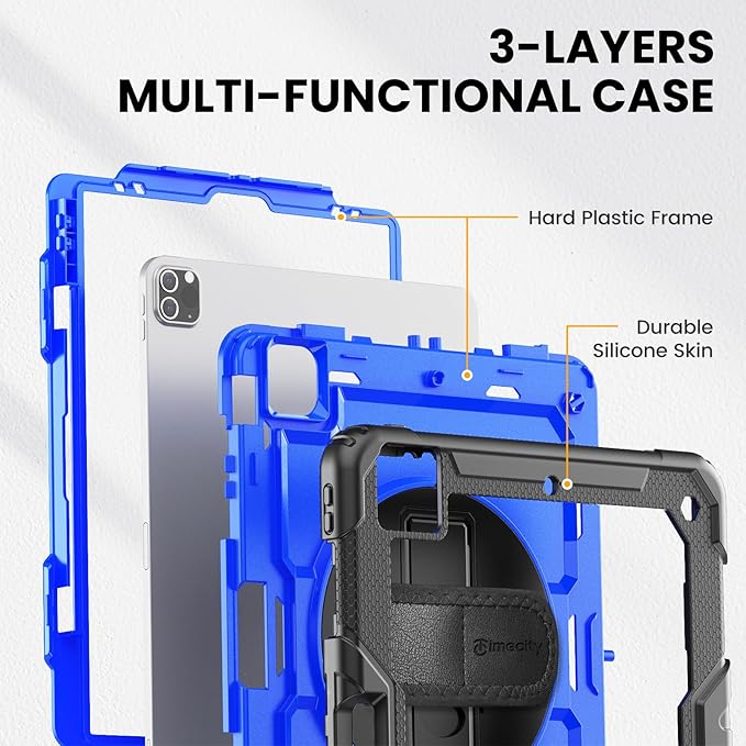 Timecity for iPad Pro 12.9 Case 6th/5th/4th/3rd Gen, 360° Rotating Stand, Pencil Holder & Wireless Charging, Shockproof with Screen Protector & Shoulder Strap - for Designers & Professionals-Dark Blue