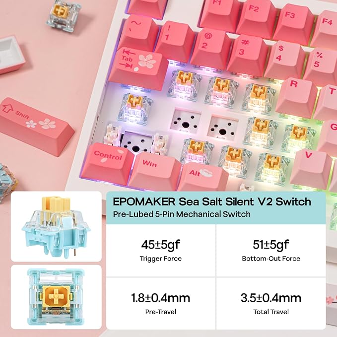 EPOMAKER QK108 Full Size Mechanical Keyboard with Screen & Knob, 8000mAh, Creamy&Thocky, Gasket, RGB Backlit, Mac Keycap, Wireless Gaming Keyboard for Mac/Win (Pink, Sea Salt Silent)
