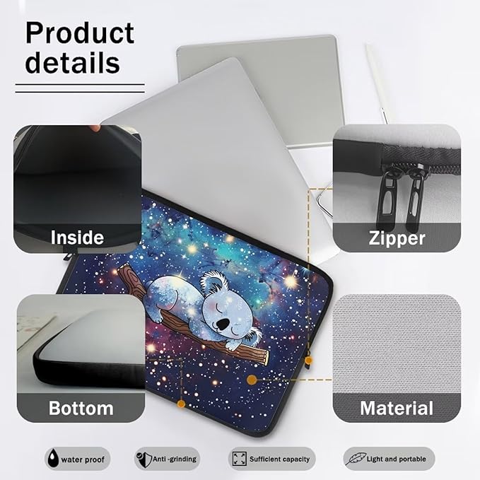 Galaxy Koala Laptop Sleeve Case for Women Kids 15 inch Laptop Protector with Multiple Uses Lightweight Computer Sleeve Tablet Bag Laptop Carrying Case Gifts for Girls