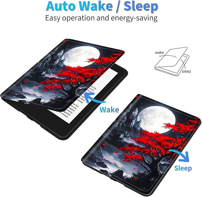 for Kindle Scribe 10.2 Inch 2022/2024 Released Tablet Case, Slim Kickstand Stand Leather Smart Cover with Auto Wake/Sleep, Red Leaf Moon