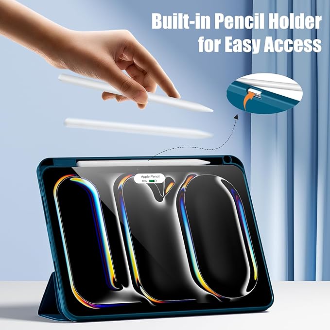 Kidopire New Compatible with iPad Pro 11 Inch Case (M4 2024/M5 2025) with Pencil Holder, Smart Cover with Protective Trifold Stand & Soft TPU Back, Auto Wake/Sleep, Support Pencil Pro, Peacock Blue