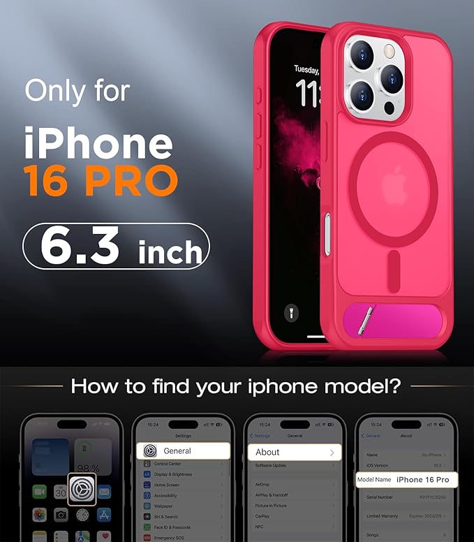 Magnetic Compatible with iPhone 16 Pro Case, [Built-in Invisible Kickstand][Compatible with MagSafe][Military Grade Shockproof] Slim Translucent Matte Phone Case for iPhone 16 Pro 6.3"