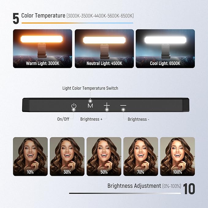 NEEWER Basics 12W Dual Monitor Light Bar with Stands, LED Lamp for Home Office Video Conference Lighting Desk Computer Laptop Webcam Zoom Streaming, Bi Color, Remote/Touch Control Dimmable, L10