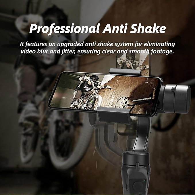 S5 Gimbal Stabilizer for Smartphone, 3 Axis Handheld, Upgraded Anti Shake System, Face Tracking, Foldable