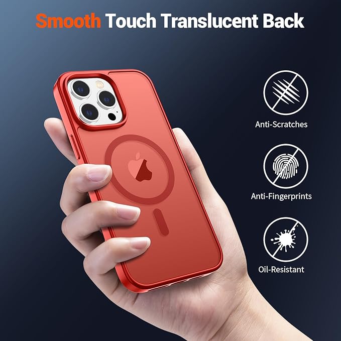 SUPFINE Magnetic for iPhone 14 Pro Case (Compatible with MagSafe) (Military Grade Drop Protection) Slim Translucent Matte Shockproof with Anti-Fingerprint Phone Case,Red