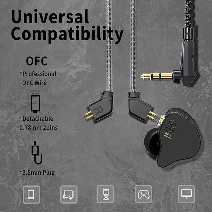 CCZ Melody inear Earphones Wired Gaming Earbuds 1DD 1BA Hybrid Drivers in-Ear Headphones iem Earbuds HIFI Bass with Ear fins, 4N OFC Cable for Drum, Studio, Editing, pc, Gaming(Green, with microphone)