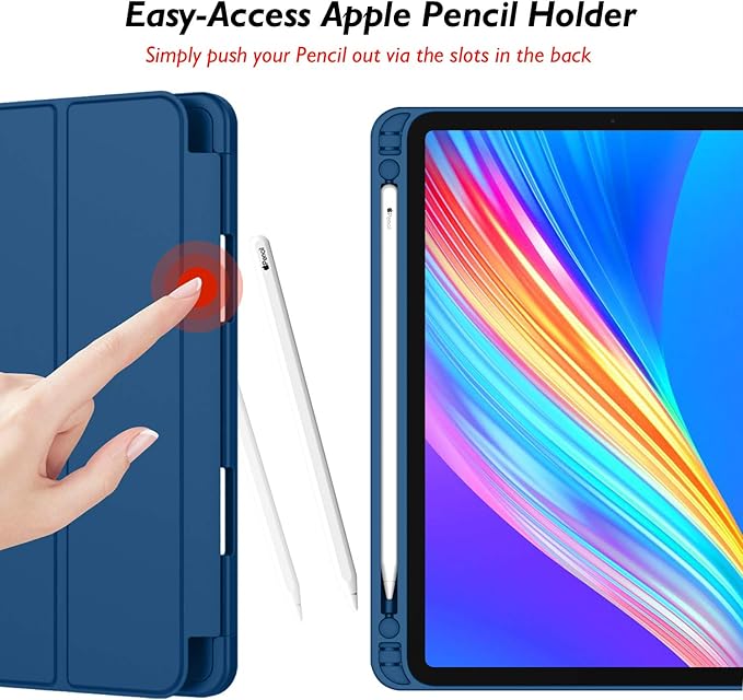 iMieet New iPad Pro 12.9 Case 2022(6th Gen)/2021(5th Gen) with Pencil Holder [Support iPad 2nd Pencil Charging/Pair],Trifold Stand Smart Case with Soft TPU Back,Auto Wake/Sleep(Navy Blue)
