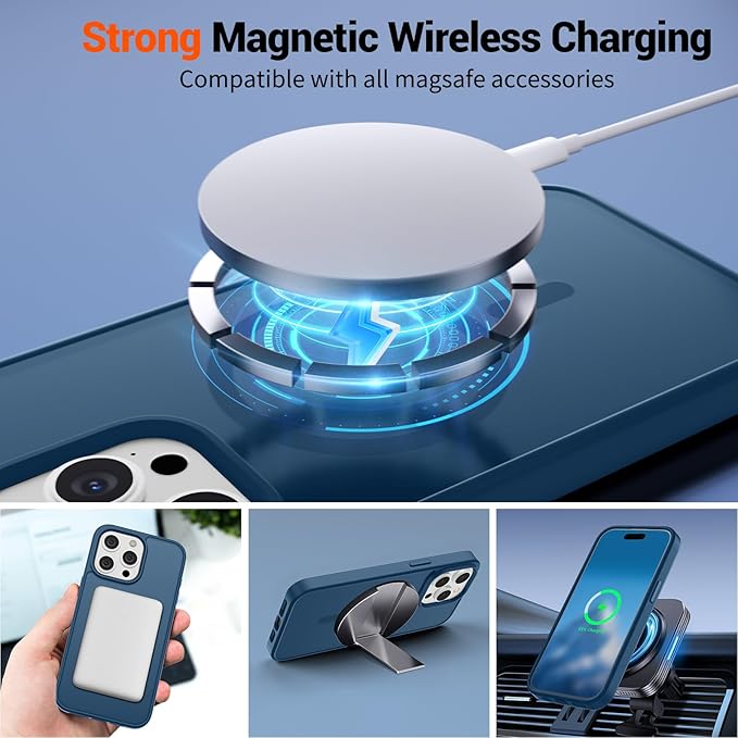 SUPFINE Magnetic for iPhone 15 Pro Case (Compatible with MagSafe) (Military Grade Drop Protection) Translucent Matte Shockproof with Anti-Fingerprint Phone Case,Deep Blue