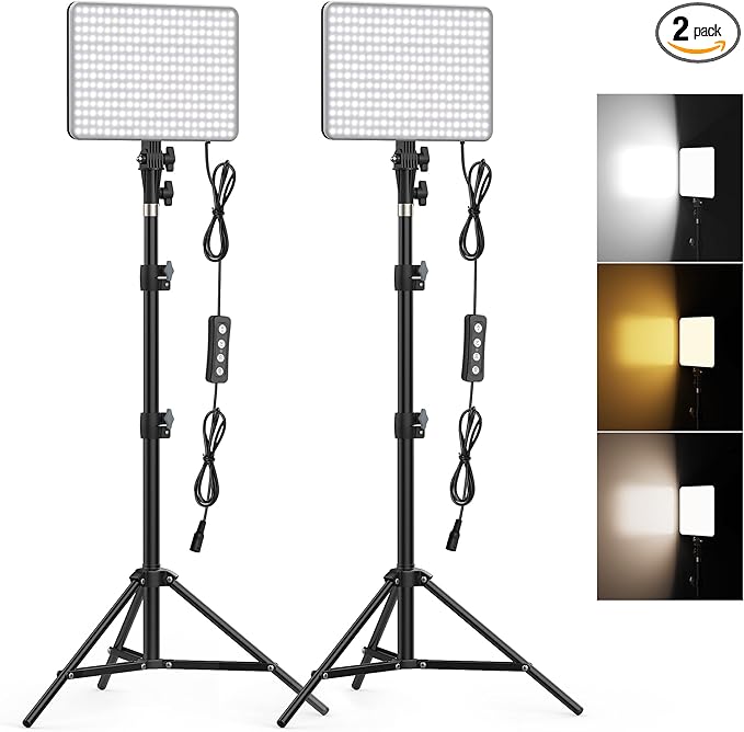 30W Upgraded Photography Lighting Kit, Anautin 2-Pack LED Video Lighting for Video Recording, 3700Lux Studio Lights with Tripod Stand for Photography, Streaming, Gaming, Podcast, Filming, Vlogging