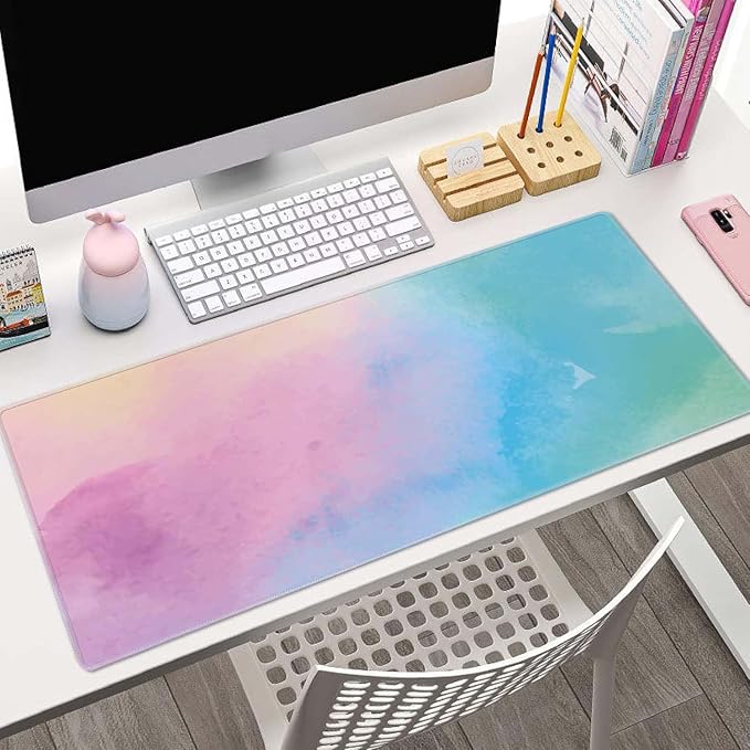 Large Gaming Mouse Pad with Stitched Edges, Watercolor Batik Desk Mat Extended Keyboard Pad, Non-Slip Rubber Base Desk Pad for Keyboard and Mouse, 31.5X11.8 inch