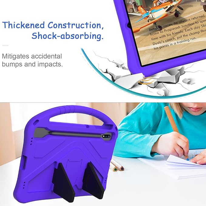 Kids Case for Samsung Galaxy Tab S10+/S9+/S8+/S7 FE/S7+/S9 FE+ 12.4", Techcircle Light Weight Shock Proof EVA Foam Handle Rugged Stand Protective Case for Galaxy Tab S9 FE Plus/S10 Plus 2024, Purple