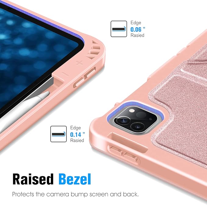 CaseBot Magnetic Case for iPad Pro 12.9-inch 6th Generation 2022, Multiple Angle Shockproof Rugged Stand Case, Soft TPU Back Cover w/Pencil Holder, Also Fit iPad Pro 12.9" 5th/4th/3rd Gen, Rose Gold