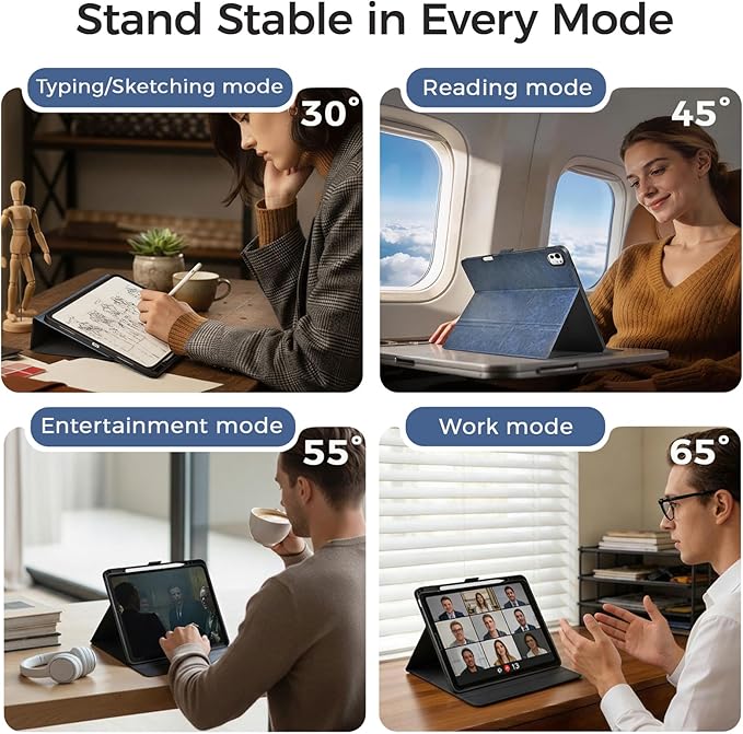 Slim Case for iPad Pro 11 Inch M5/M4 (2025/2024) A3357/A3358/A2836/A2837 with Pencil Holder,Lightweight Cover,Magnetic Closure,Multi Angle Stand,Typing Angle,Auto Sleep/Wake,Blue