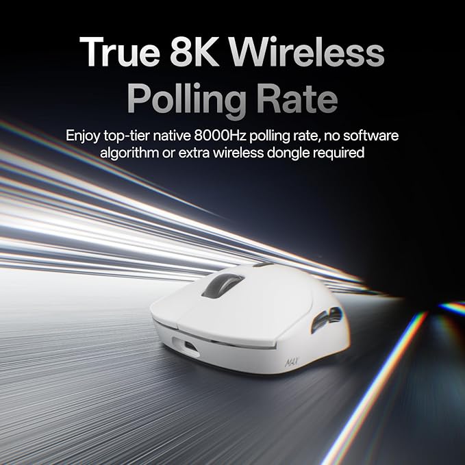 Rapoo VT2 MAX Wireless Gaming Mouse, True 8K Wireless Polling Rate, 53g Lightweight, Up to 750 Hr Battery, Nordic nRF54L15 MCU, 120-Million Optical Switch, 10 Programmable Buttons, Macro Enabled