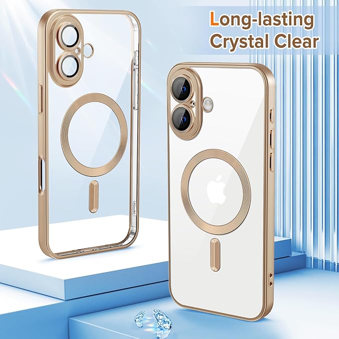 Hython Magnetic Clear for iPhone 16 Case with Camera Lens Protector [Compatible with MagSafe] Luxury Plating Edge Slim Soft TPU Cover Protective Phone Case for iPhone 16 6.1", Matte Desert Brown
