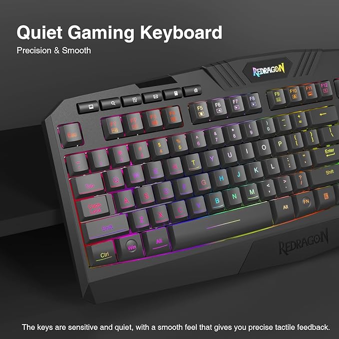 Redragon K503 Wireless Gaming Keyboard, 3-Mode (2.4G/BT/USB), RGB LED Backlit, Multimedia Keys, Fully Programmable Silent Membrane Keyboard with Wrist Rest for Windows PC Games (Black)