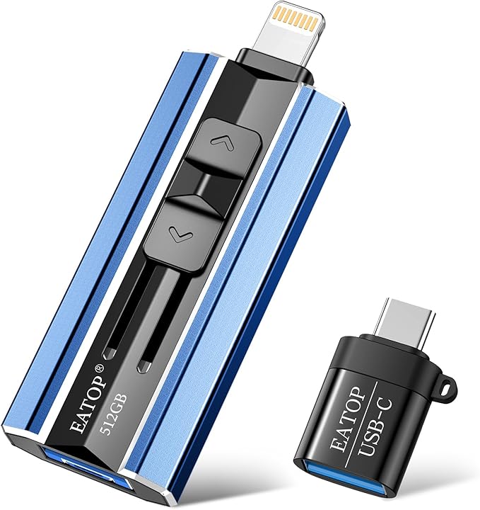 EATOP 512GB Flash Drive Intended for Phone Tablet Androidphone and Computers, 4 in 1 Photo Stick for Phone Memory Storage Easily Backup Photos Videos, Plug and Play, No App Required (Navy Blue)