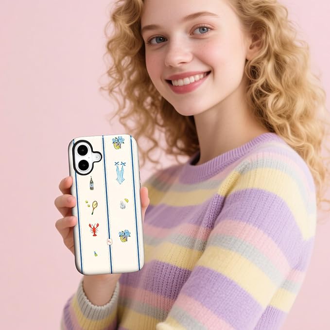 Magnetic for iPhone 16 Case Cute Frog Stripes Phone Case, Summer Shockproof Slim TPU and Hard PC Protective Phone Cover Compatible with MagSafe Designed for Women Girls