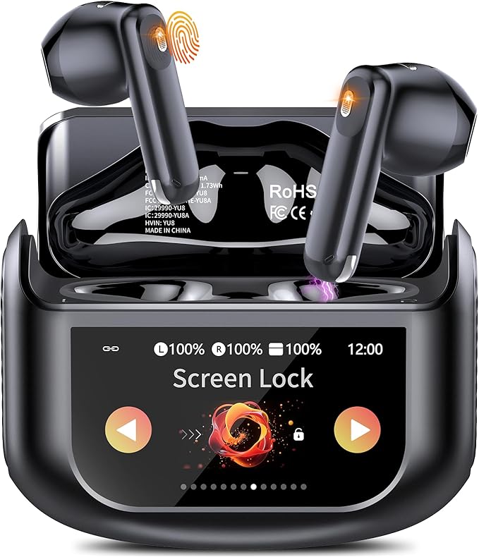 Wireless Earbuds, Bluetooth 5.4 Headphones with Multifunctional Touch Screen, 48H Hi-Fi Stereo Ear Buds with ENC Noise Cancelling Mic/5 EQ Modes Earbuds, IPX7 Earphones for iOS Android Black