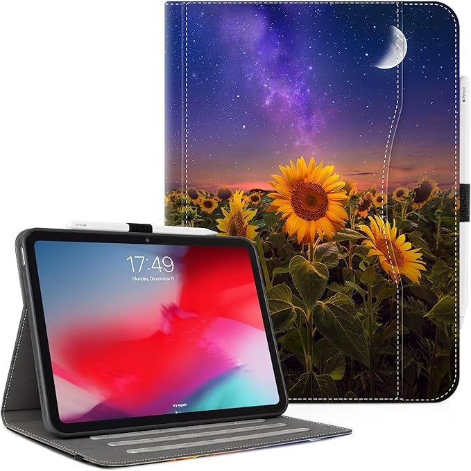 Vimorco Case for iPad (A16) 11th Generation 2025, for iPad 11th/10th Generation Case, Faux Leather Protective Adjustable Cover, Auto Sleep/Wake, Card Pocket with Pencil Holder, Starry Sunflower