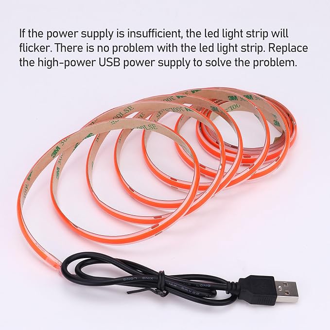 DC 5V USB COB Red LED Strip Light Dimmable IP65 Waterproof USB Powered 6.6ft/2M 640LEDs with Dimmer High Brightness Flexible LED Tape Lights