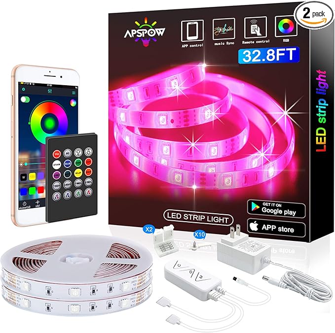 LED Strip Lights 32.8ft, Multicolor RGB LED Light Strips, 5050 LED Tape Lights, Music Sync Color Changing+Remote Control +APP Controlled LED Strip Lights for Bedroom Party Christmas Decoration